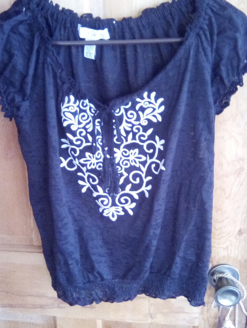 Women's Black Embroidered Peasant Blouse